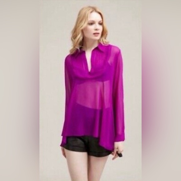 Free People Tops - 🌸 Free People Sheer Floral Top – Size Large, Purple Boho Beauty 🌸